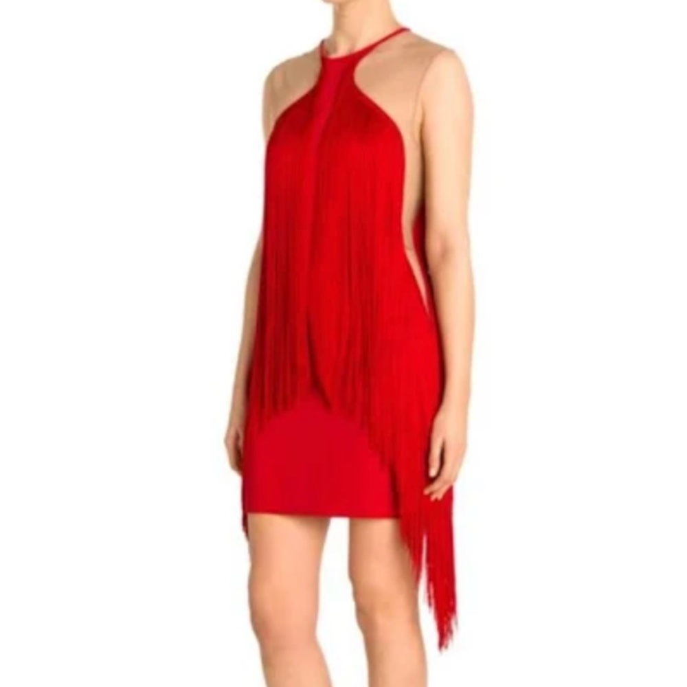 Stella McCartney - Sleeveless Illusion Wing Fringe Stretch-Cady Mini Dress
